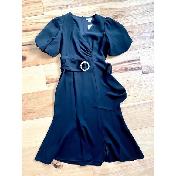 Shoshanna Esmeralda Puff-Sleeve Crepe Dress in Jet Black sz 2 NWT - Picture 7 of 16